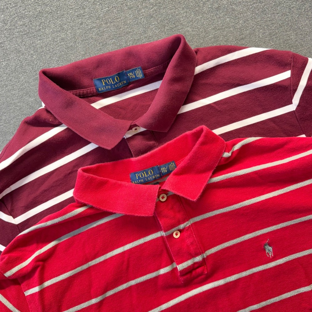 Bundle of Polo Ralph Lauren Mens XXL Striped Polo Shirts Red Maroon Short Sleeve